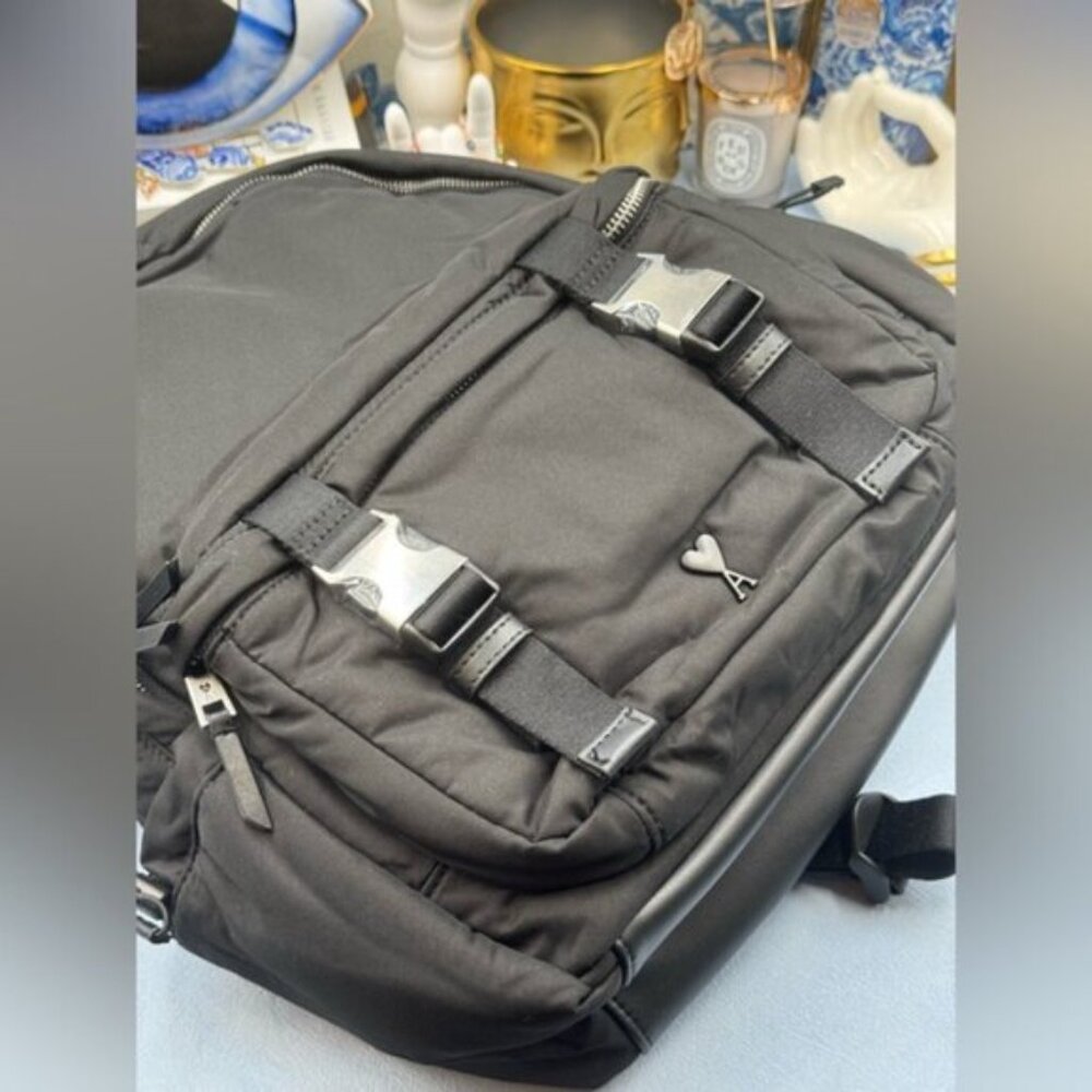 🆕 AMI PARIS 🧿 NWOT Black Ami De Coeur Nylon & Leather Backpack - Picture 10 of 16